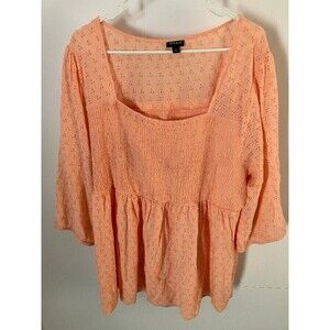 Torrid Woman's Top 4X Peach Pink Peasant Blouse Floral  Flowy Square Neck Shirt